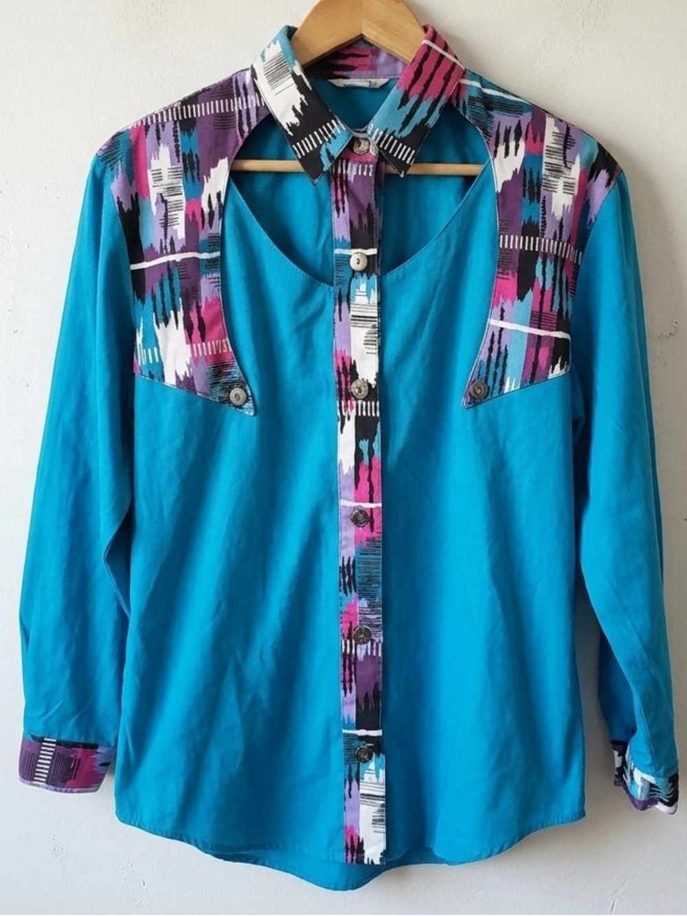Vtg 90s Ozark Mountain Jean Co Western Shirt Cotton Southwestern Blue USA Made M